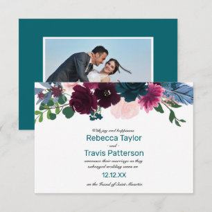 Floral Blooms Teal Vert - 3x5 Wedding Announcement
