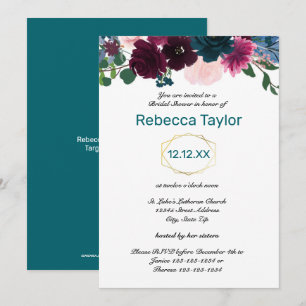 Floral Blooms Teal Vertical - Bridal Shower Invitation