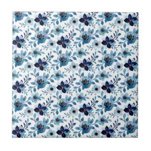 Floral blossom (4.25 x 4.25) blue rose wildflower ceramic tile