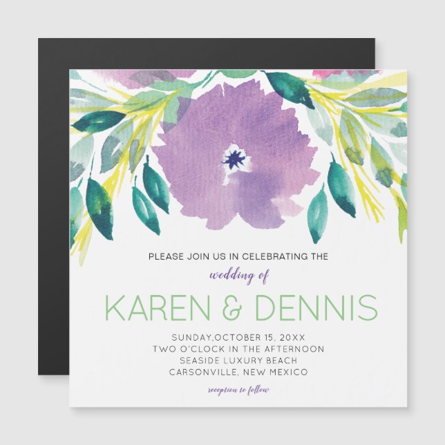 Floral Blossom Wedding Invitation Thin Magnetic (Front/Back)