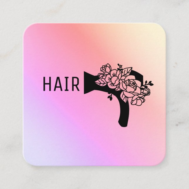 *~* Floral Blow Hair Dryer Flower Pastel Ombre AP6 Square Business Card (Front)