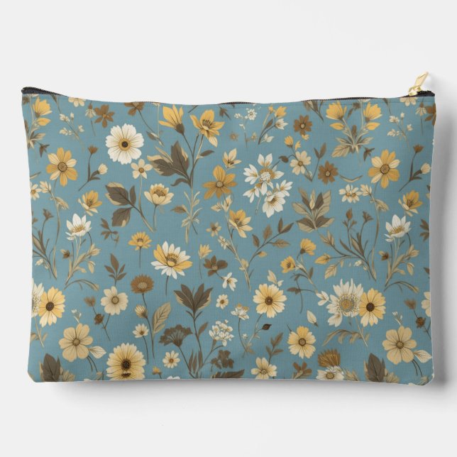 Floral Blue Accessory Pouch (Back)