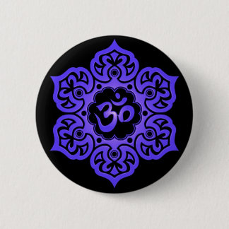 Floral Blue and Black Aum Design 6 Cm Round Badge
