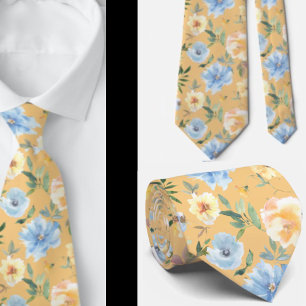 Floral Blue and Gold Flowers Neck Tie Necktie