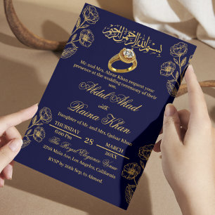 Floral Blue and Gold Muslim Islamic Engagement Invitation