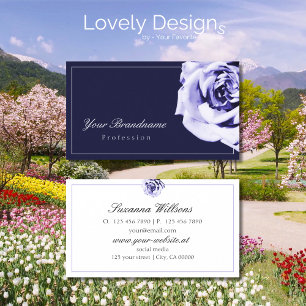 Floral Blue and White Cute Rose Eye Catching Business Card