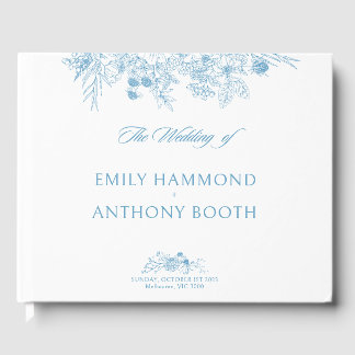 Floral Blue and White elegant wedding guest book