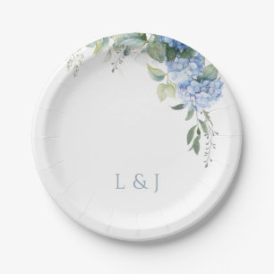 Floral Blue and White Hydrangea Event Wedding Paper Plate