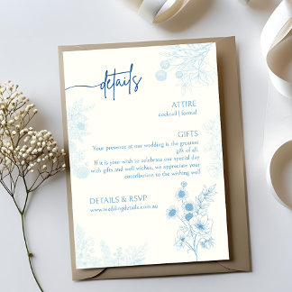 Floral Blue and White Wedding Details and RSVP