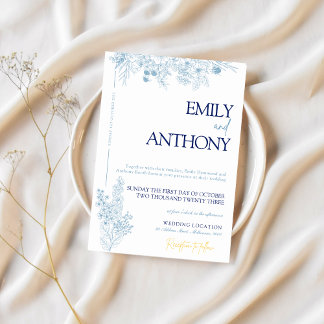 Floral Blue and White Wedding Invitation