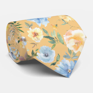 Floral Blue and Yellow Flowers Neck Tie Necktie