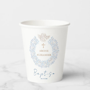 Floral Blue Baby Angel Cross Baptism Paper Cups