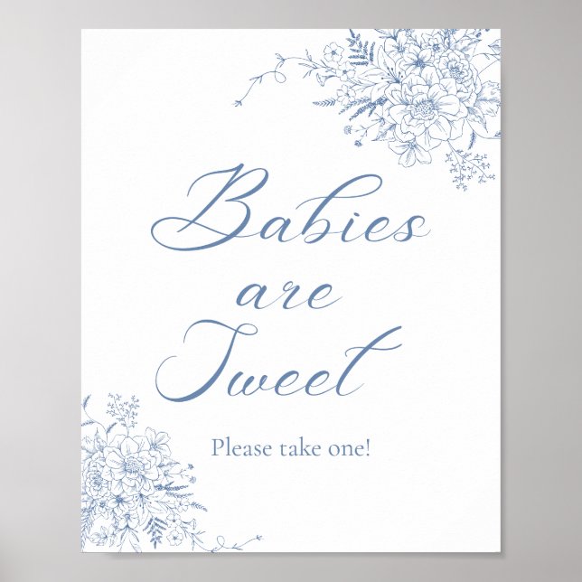 Floral Blue Baby Shower Favour Poster (Front)