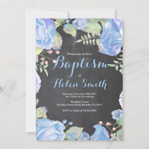 Floral Blue Baptism Invitation