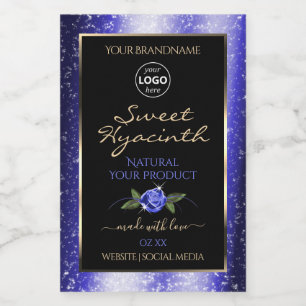 Floral Blue Black Product Label Glitter Stars Logo