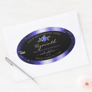 Floral Blue Black Product Label Glitter Stars Logo