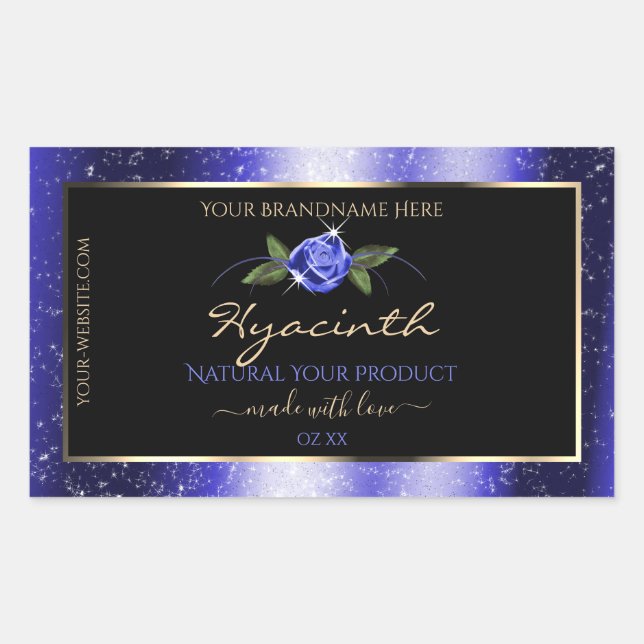 Floral Blue Black Product Labels Glittered Stars (Front)