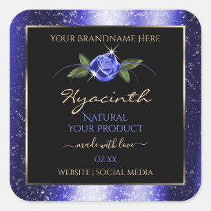 Floral Blue Black Product Labels Glittered Stars