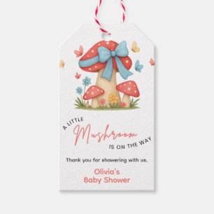 Floral Blue Bow A Little Mushroom Baby Shower Gift Tags