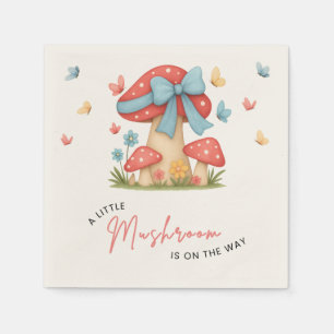 Floral Blue Bow A Little Mushroom Baby Shower Napkin