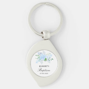 Floral Blue Boy Baptism Favour Key Ring