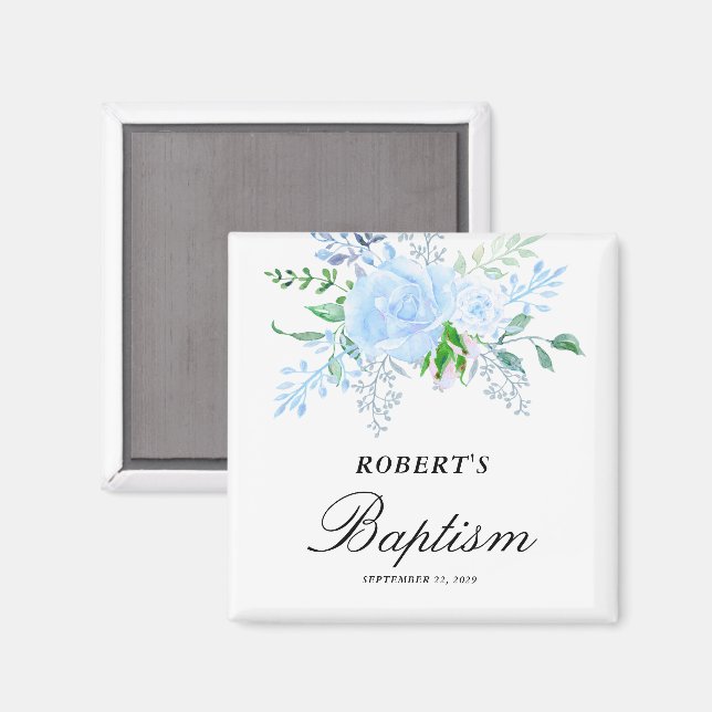 Floral Blue Boy Baptism Favour Magnet (Front/Back)