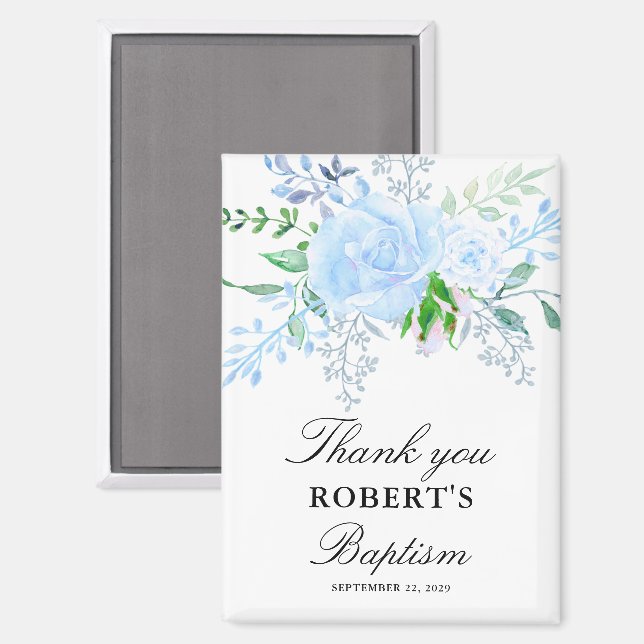 Floral Blue Boy Baptism Favour Magnet (Front/Back)