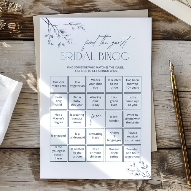 Floral Blue Bridal Bingo Game Find The Guest (Creator Uploaded)