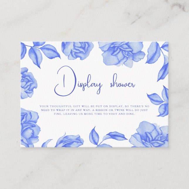 Floral blue Bridal shower Display shower Enclosure Card (Front)