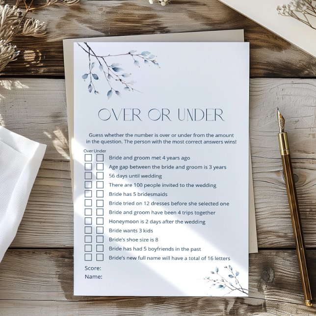 Floral Blue Bridal Shower Over or Under Game (Creator Uploaded)