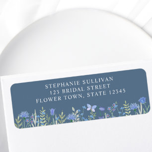 Floral Blue Bridal Shower Return Address Label