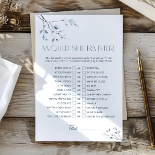 Floral Blue Bridal Shower Would She Rather Game