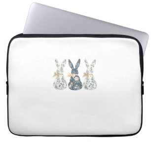 Floral Blue Bunny Cute Happy Easter Day Coquette B Laptop Sleeve