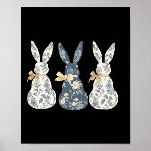 Floral Blue Bunny Cute Happy Easter Day Coquette B Poster