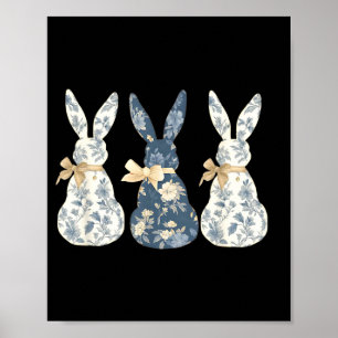 Floral blue bunny cute happy easter day coquetteFl Poster