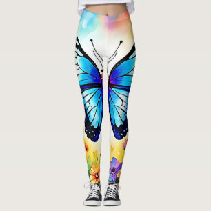 Floral Blue Butterfly Art Leggings