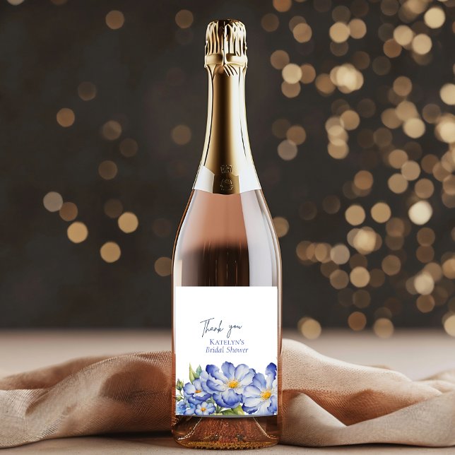 Floral Blue Chinoiserie Bridal Wedding Event Thank Wine Label (Creator Uploaded)