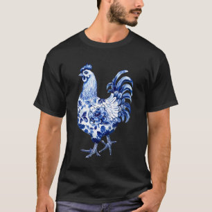 Floral Blue Chinoiserie Chicken Flowers Art Graphi T-Shirt