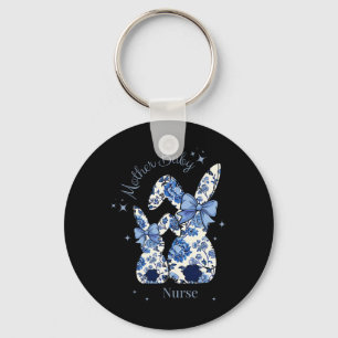 Floral Blue Coquette Bow Bunny Easter Mother Ba Key Ring