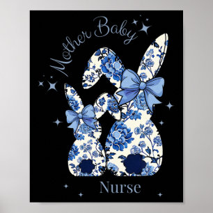 Floral Blue Coquette Bow Bunny Easter Mother Ba  Poster