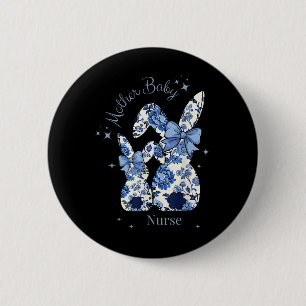 Floral Blue Coquette Bow Bunny Easter Mother Baby 6 Cm Round Badge