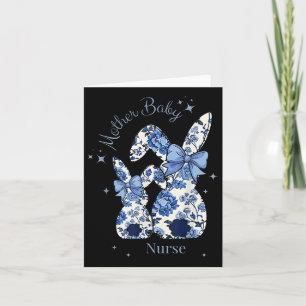 Floral Blue Coquette Bow Bunny Easter Mother Baby Card