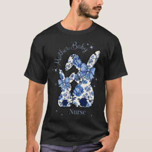 Floral Blue Coquette Bow Bunny Easter Mother By T-Shirt