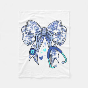 Floral Blue Coquette Bow Nurse Stethoscope Medical Fleece Blanket