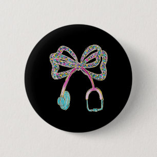 Floral Blue Coquette Bow Nurse Stethoscope Nursing 6 Cm Round Badge
