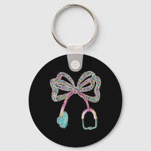 Floral Blue Coquette Bow Nurse Stethoscope Nursing Key Ring