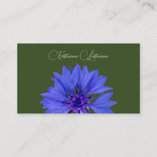 Floral blue cornflower calligraphy dark green business card