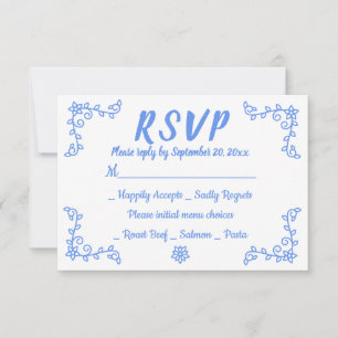 Floral Blue Cornflower RSVP Wedding Flower Laurel Card