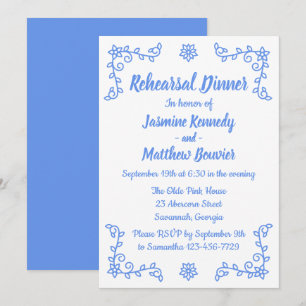 Floral Blue Cornflower Wedding Rehearsal Dinner Invitation