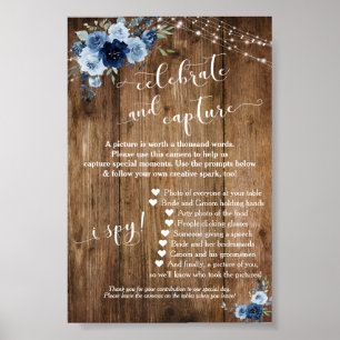 Floral Blue Disposable Camera Instructions Sign